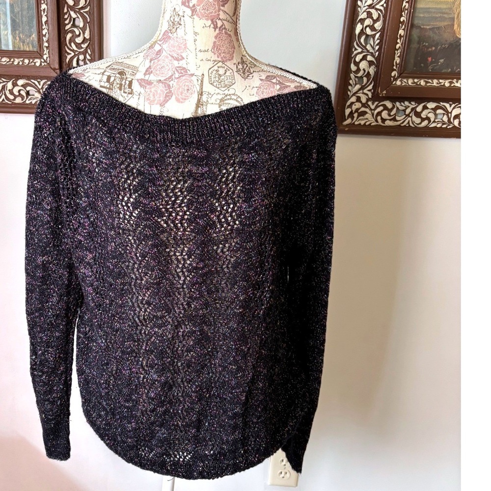 Raje Ltd Vintage Metallic Sparkle Knit Sweater Black‎ XL Y2K Festival Partywear